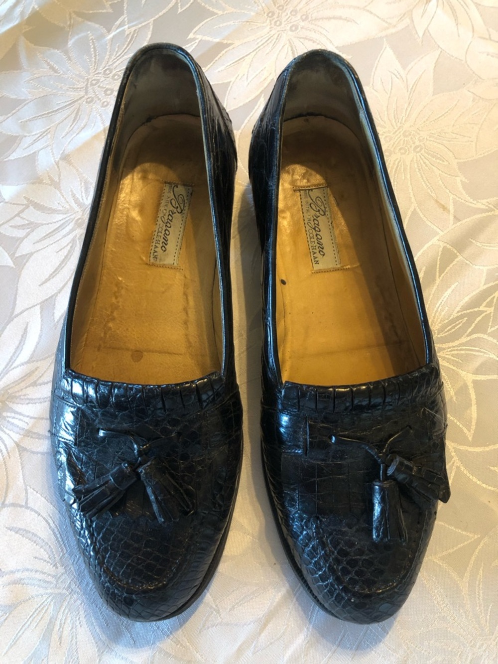 Cole Haan Black Croc-Embossed Tassel Loafers